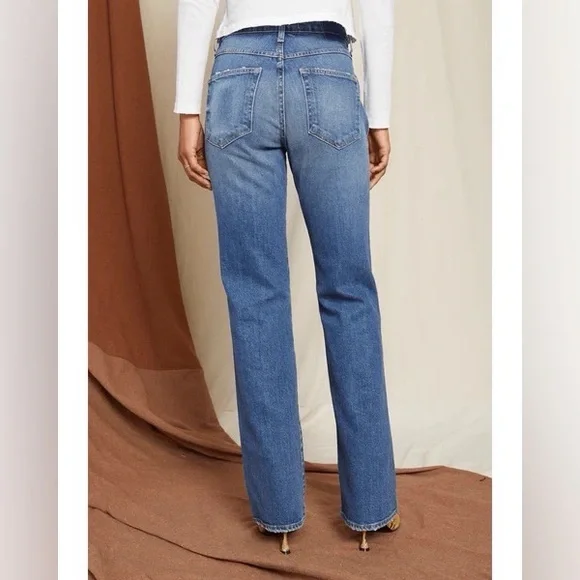 AMO High Rise Kick Crop Dark Wash Blue Denim Jeans in Patience Size 26 - Picture 4 of 10